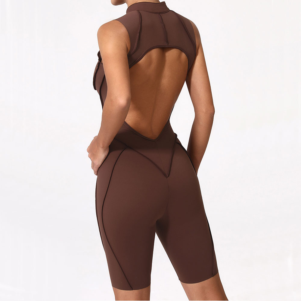 Yoga Overall Fitness - Fermuarlı Tulum Kadın Spor Takımı Kısa